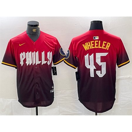 Men's Philadelphia Phillies #45 Zack Wheeler Red 2024 City Connect Limited Stitched Jersey